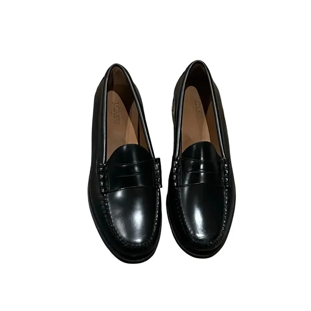J. Crew Men's Penny Loafers Shoes Comfort Leather Round-Toe Black Size 10 NWOB